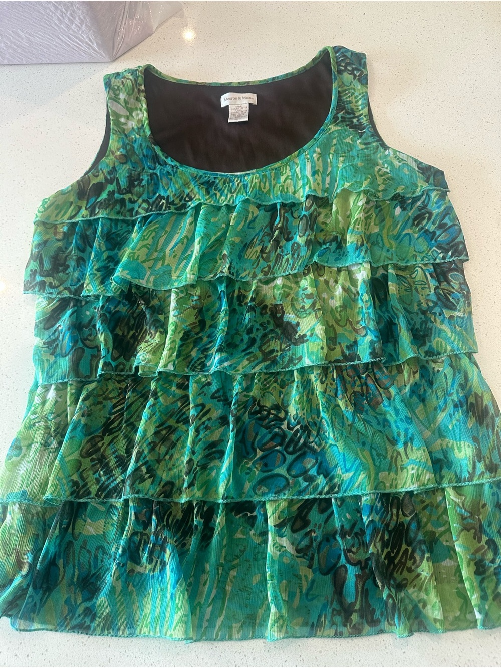 Monroe & Main Green  Top with ruffles size Large
